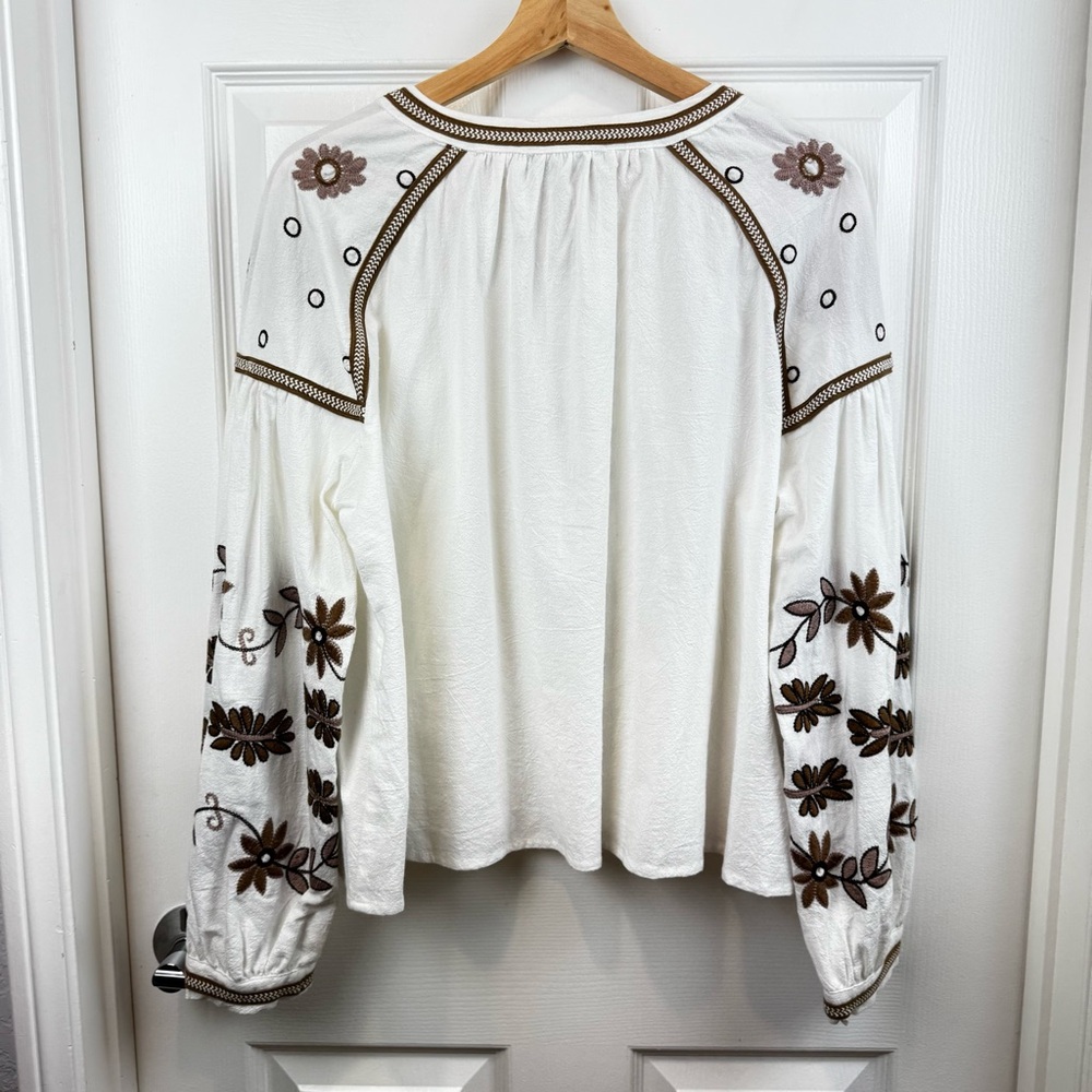 NWT Anthropologie RD & Koko White Embroidered Puff Sleeve Tie Closure Jacket M - Picture 4 of 11